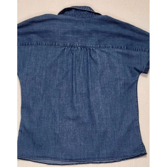 Chicos Denim Tunic Short Sleeve Size 1 Medium Blue Collared - Picture 4 of 8